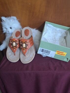 Clarks Orange Beaded Leather Thong Sandals